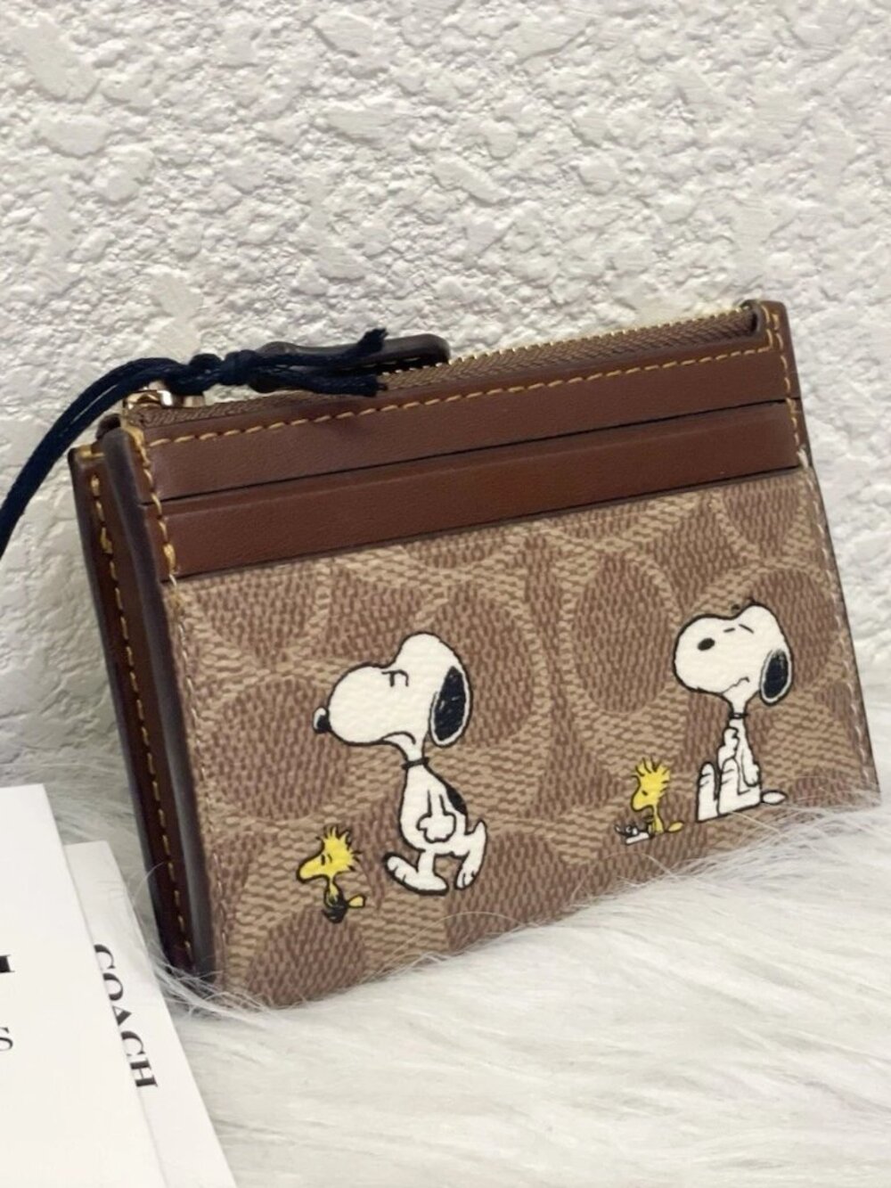 Coach X Peanuts Mini Skinny ID Case Signature Canvas W/Snoopy Print CBT14 NWT
